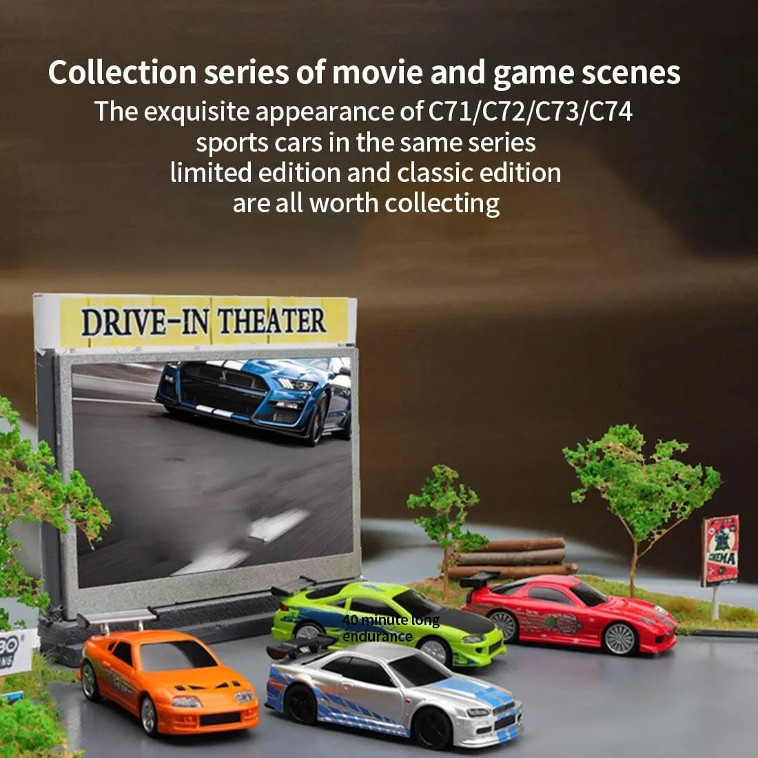 1:76 Turbo Racing Sport Car, 2.4G 3CH Electric RWD RC Drift Car Mini RC Car Table Racing Remote Control High-Speed Car for Boys Adults - RTR Version (C63)