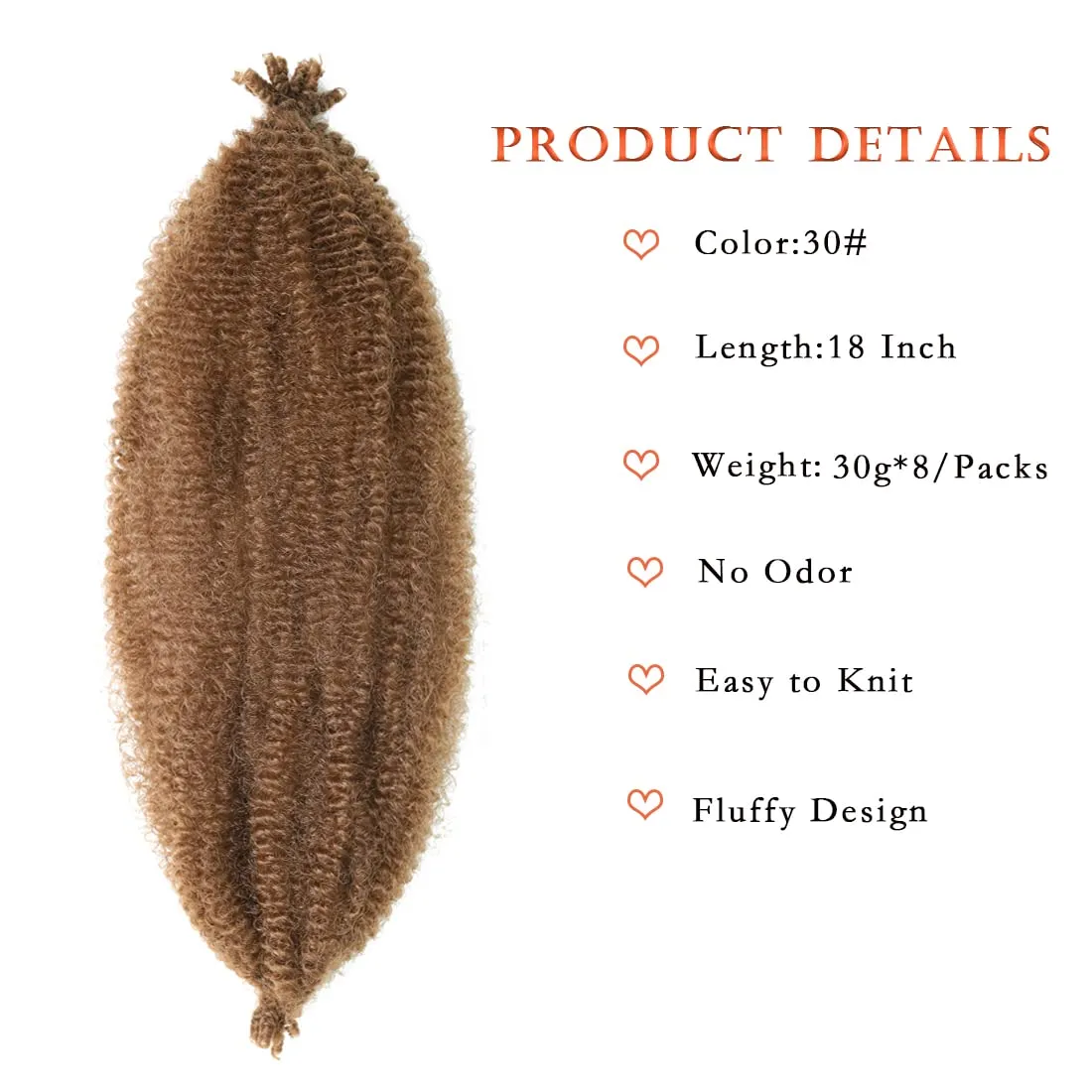 18 Inch Pre-Separated Springy Afro Twist Hair 8 Packs Pre-Fluffy Natural Curls are Perfect for Marley Crochet Hair Suitable for Black Women (30#, 18 Inch)