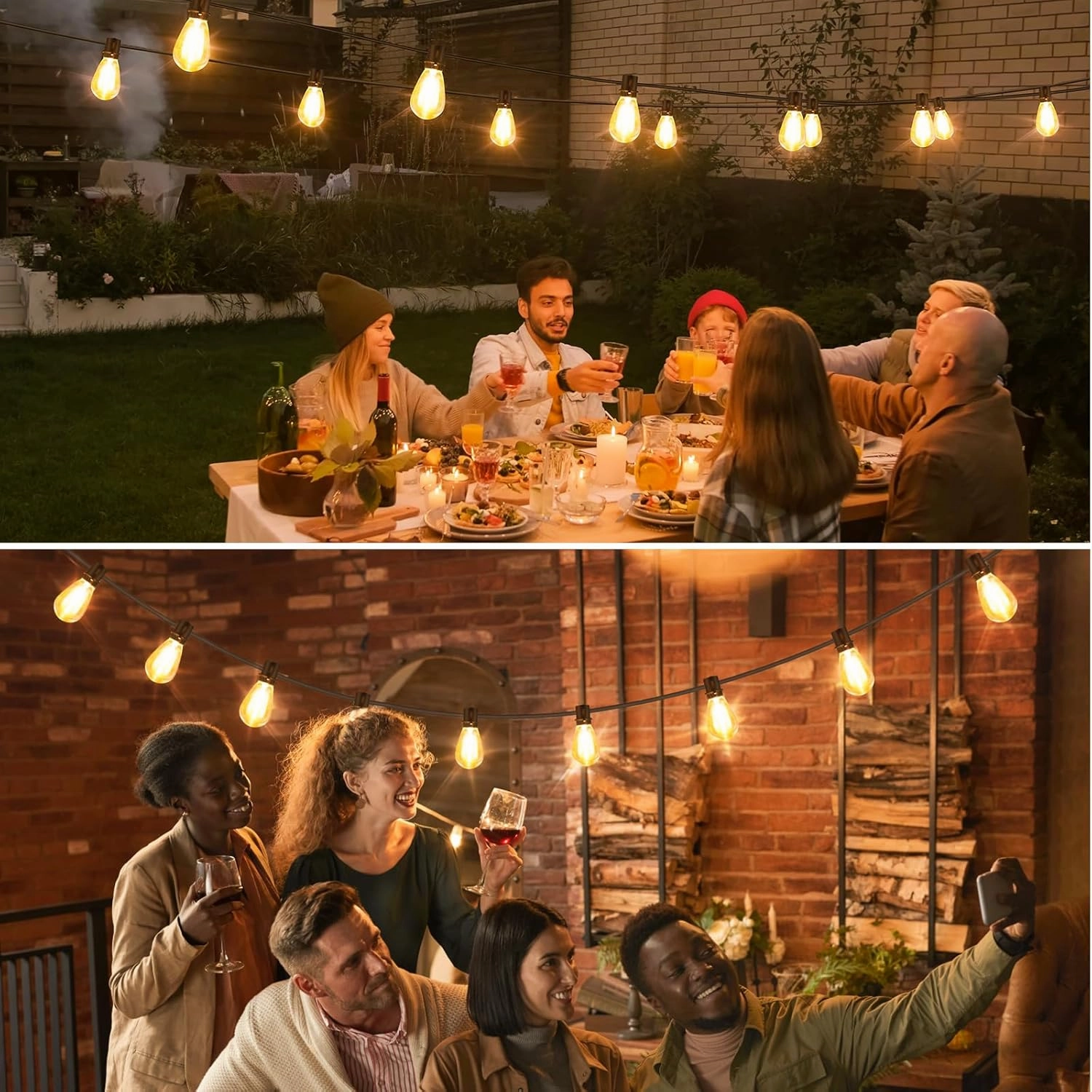 192FT(2x96FT) LED Outdoor String Lights, Patio Lights with 60 3 Shatterproof Waterproof 2700K Dimmable Bulbs, Linkable Light for Balcony-Black