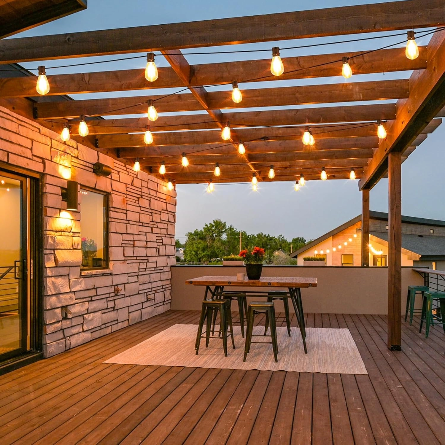 192FT(2x96FT) LED Outdoor String Lights, Patio Lights with 60 3 Shatterproof Waterproof 2700K Dimmable Bulbs, Linkable Light for Balcony-Black