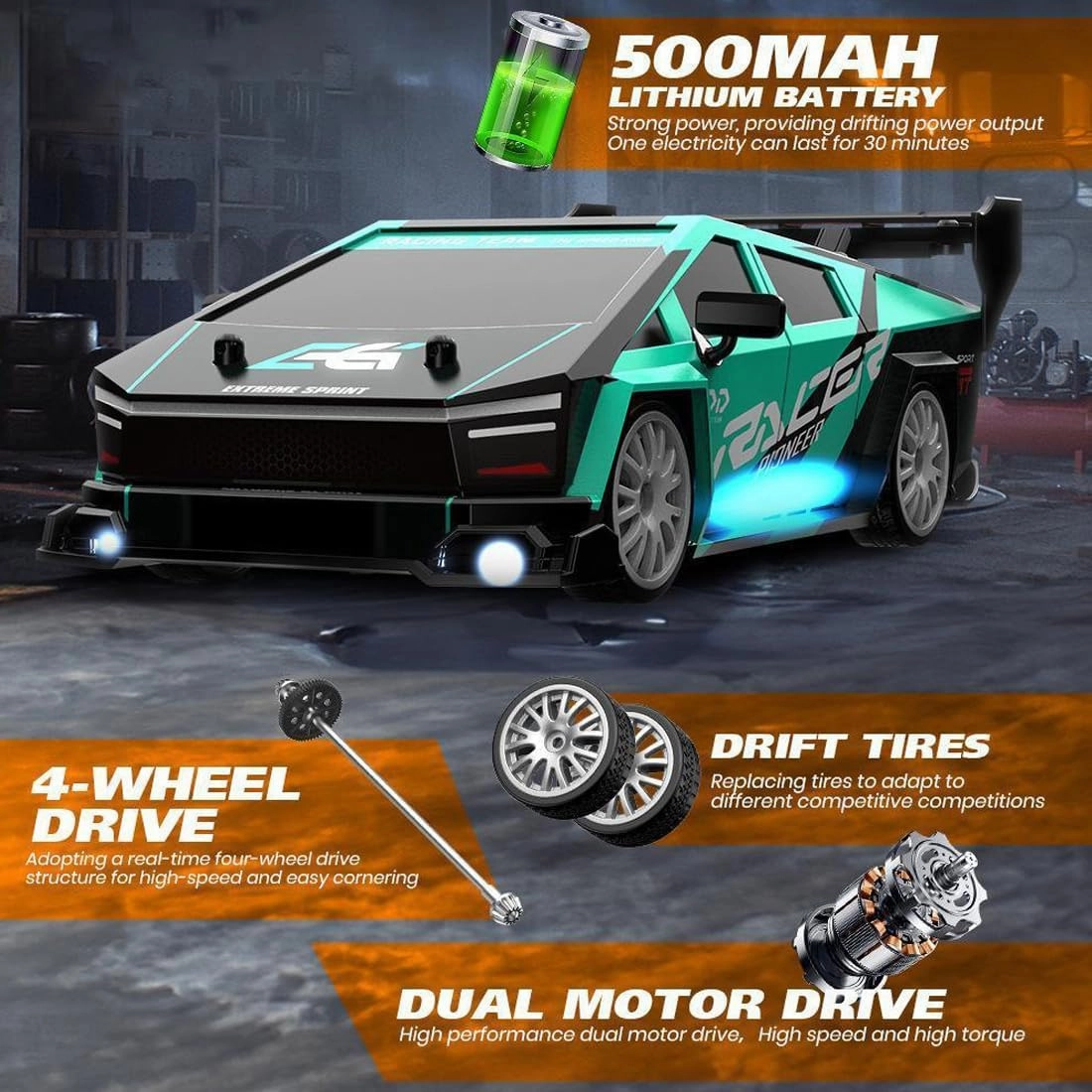 1/24 Scale Mini RC Drift Car, 4WD High-Speed 30KM/H 2.4GHz Electric Remote Control Racing Sports Cars with LED Lights Vehicle for Adults Enthusiasts - Purple/ 3PCS Battery