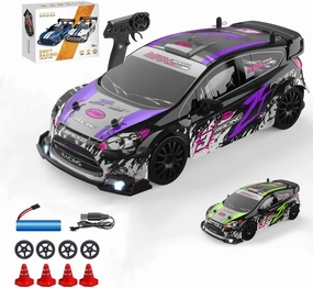 1/24 Scale Mini RC Drift Car, 4WD High-Speed 30KM/H 2.4GHz Electric Remote Control Racing Sports Cars with LED Lights Vehicle for Adults Enthusiasts - Purple/ 3PCS Battery