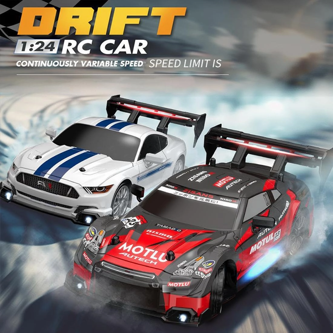 1/24 Scale Mini RC Drift Car, 4WD High-Speed 30KM/H 2.4GHz Electric Remote Control Racing Sports Cars with LED Lights Vehicle for Adults Enthusiasts - Purple/ 3PCS Battery