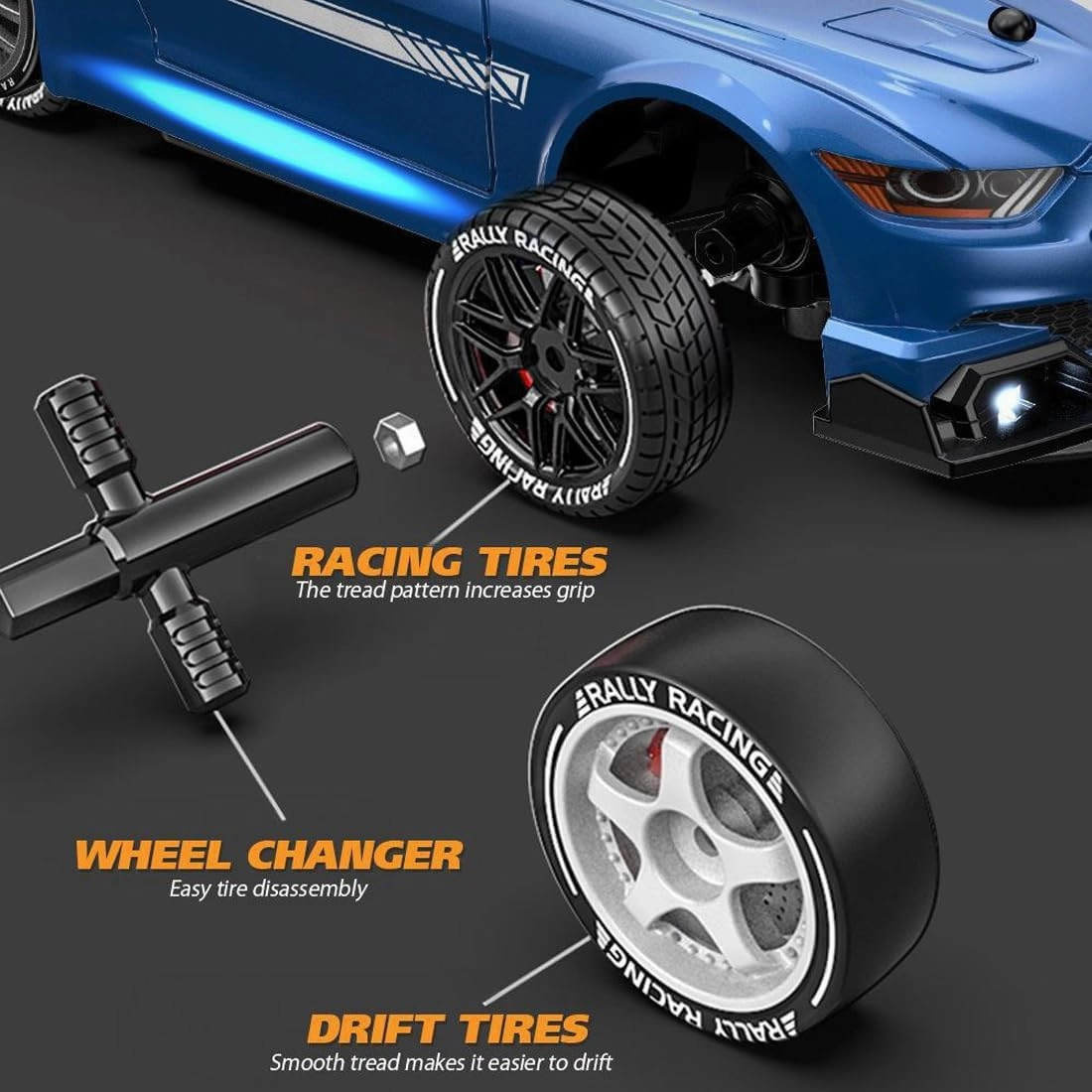 1/24 Scale Mini RC Drift Car, 4WD High-Speed 30KM/H 2.4GHz Electric Remote Control Racing Sports Cars with LED Lights Vehicle for Adults Enthusiasts - Purple/ 3PCS Battery