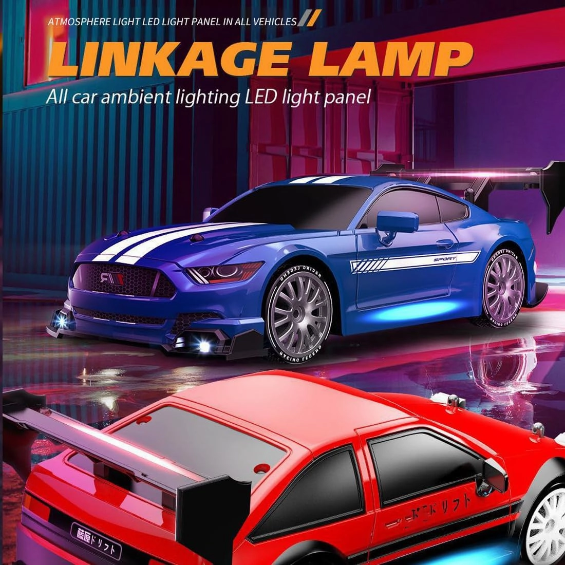1/24 Scale Mini RC Drift Car, 4WD High-Speed 30KM/H 2.4GHz Electric Remote Control Racing Sports Cars with LED Lights Vehicle for Adults Enthusiasts - Purple/ 3PCS Battery