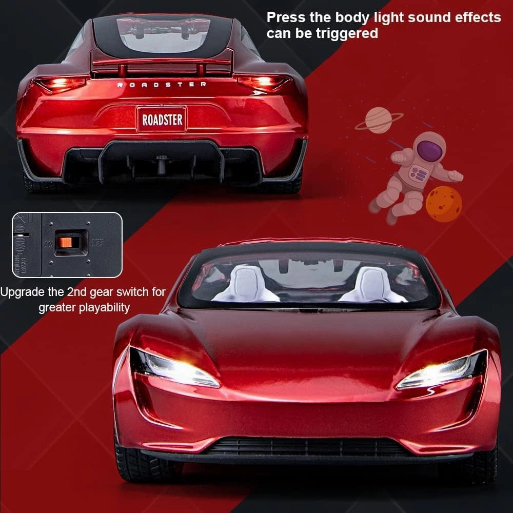 1:24 Scale Roadster Alloy Car Model Diecast Toy Vehicles for Kids, car Model，Pull Back Alloy Car with Lights and Music,Gifts for Boys and Girls. (Red)