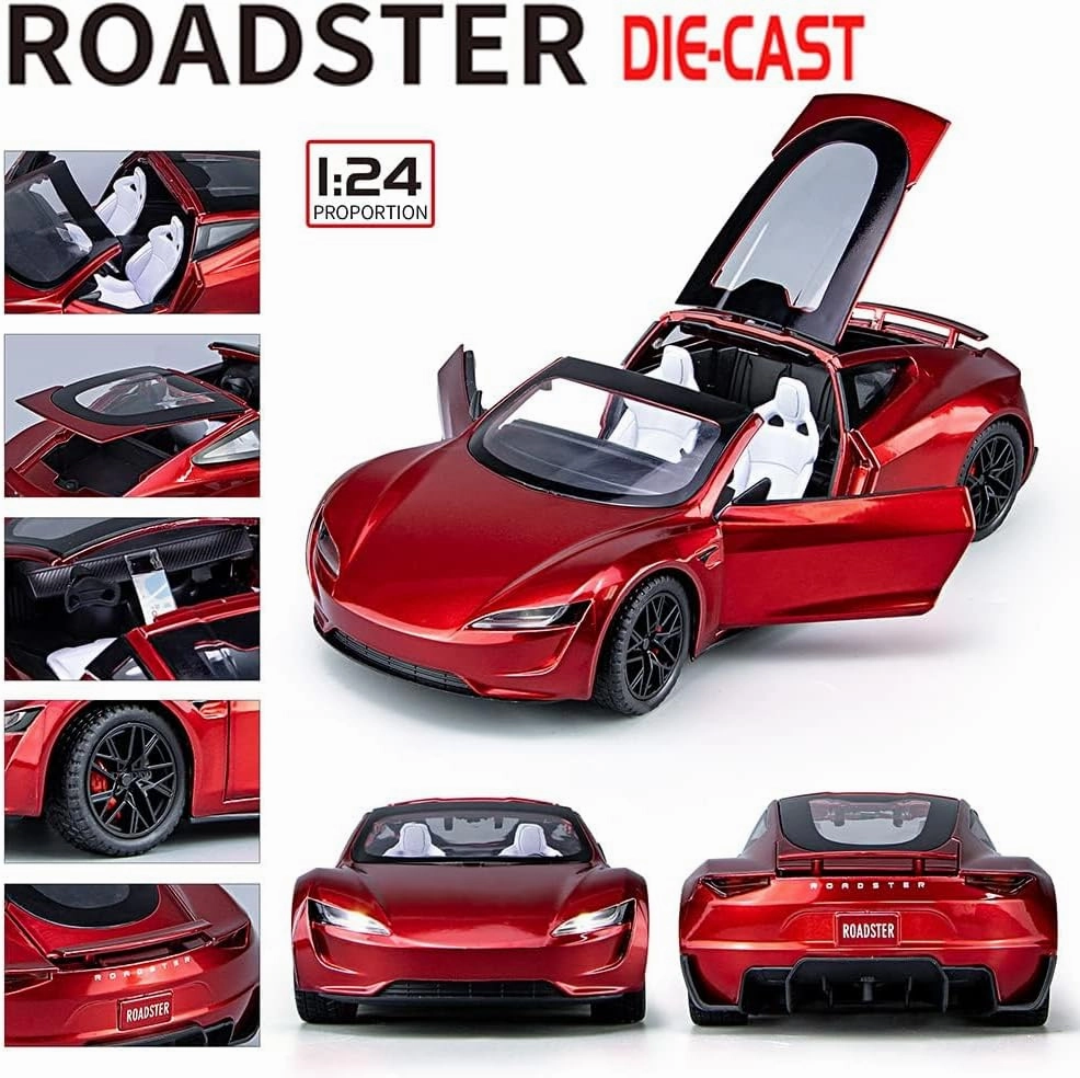 1:24 Scale Roadster Alloy Car Model Diecast Toy Vehicles for Kids, car Model，Pull Back Alloy Car with Lights and Music,Gifts for Boys and Girls. (Red)