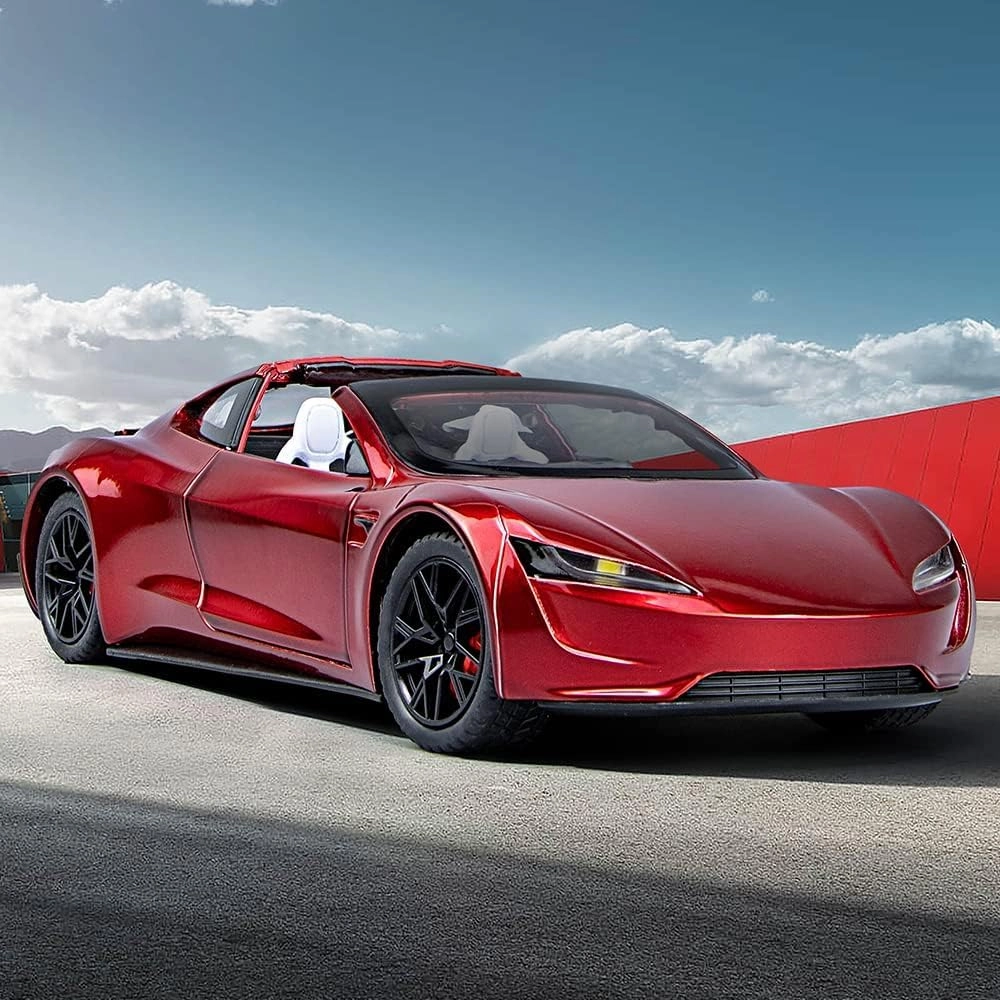 1:24 Scale Roadster Alloy Car Model Diecast Toy Vehicles for Kids, car Model，Pull Back Alloy Car with Lights and Music,Gifts for Boys and Girls. (Red)