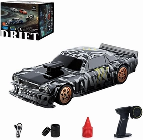 1/43 2.4G Mini RC Drift Car, 4WD, 15km/h, Lights, 30 Min Playtime, Christmas/Birthday Gift (RTR, Black & White)