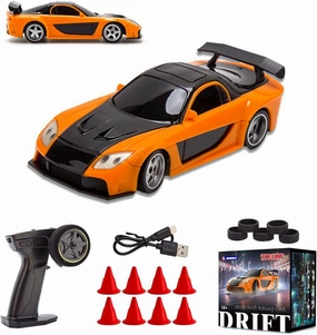 1/43 Mini 4WD RC Drift Gyro Car, 2.4G Full-Proportional Mini Electric RC Racing Car Model with LED Lights,15 KM/H High Speed Sports Vehicle