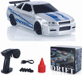 1/43 RC Racing Car R34 Radio Controlled High Speed Drift Vehicle 4Wd RTR Mini Car Toy 2.4G Radio Battery Gifts Hobby Grade Model for Adult