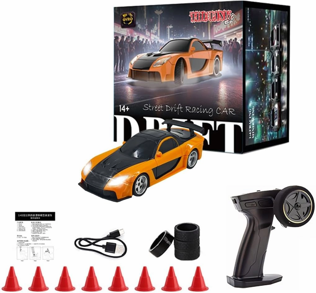 1/43 Scale RC Mini Racing Car, Full Proportional Electric Mini Racing Drift Car Model with Lights (RTR) - Gyro Version
