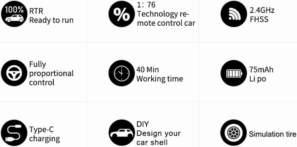 1/76 Mini Remote Control Racing Car, 2.4G 3CH High Speed Car Turbo Sport Car RC Drift Car RC Electric Rear-Drive Racing Car Toy Gifts for Boys Adults - RTR Version