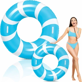 1 Pcs Jumbo Blue Swim Ring with Handles 47.24 Inches Inflatable Pool Float Tube Classic Striped Inflatable Swimming Pool Ring for Adults Summer Pool Lounger Rafts Beach Party Supplies