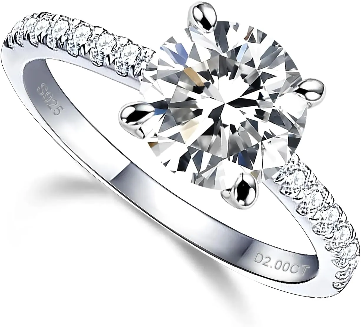 1CT/1.5CT/2CT Moissanite Engagement Rings for Women Size 5-10 Round D Color VVS1 Clarity Created Diamond and 925 Sterling Silver with 18K White Gold Vermeil
