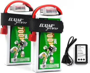 (2-Pack) 7.4V 2700mAh 20C Li-Po Battery Replacement for WLTOYS 12428 RC Car 1/12, Deans-T Plug with 2S Balance Charger