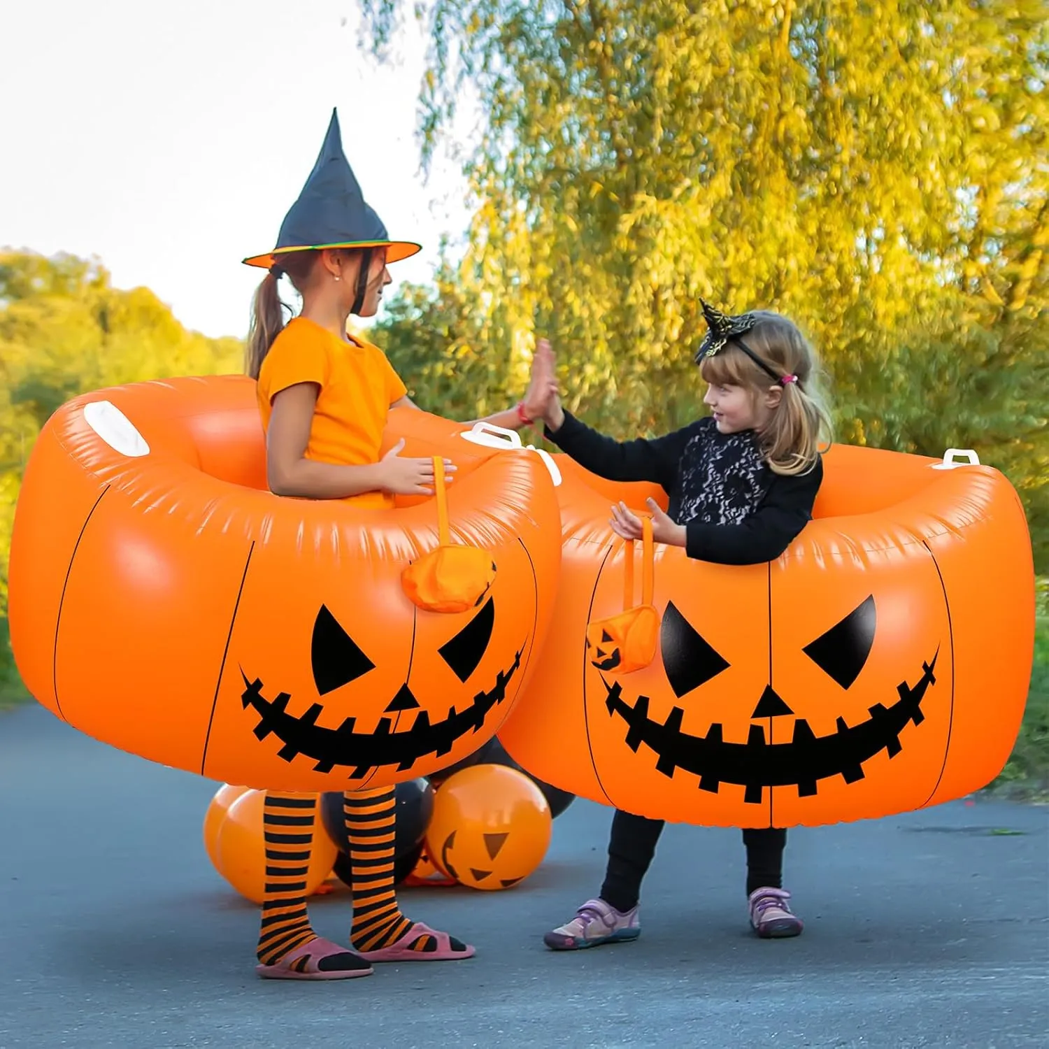 2 Pack Halloween Pumpkin Inflatable Bubble Balls, 40" x 22" Human Bump Body Balls Inflatable Hamster Ball for Outdoor Sport Team Gaming Play, Bumper Bopper Toys for Playground Yard Park