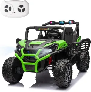 2 Seater Kids Ride On Car, 24V Battery Powered Kids Ride On UTV with Remote Control, 4x4 Side by Side Ride On Truck with EVA Tire, Kids Electric Vehicle with Bluetooth, Green, Large