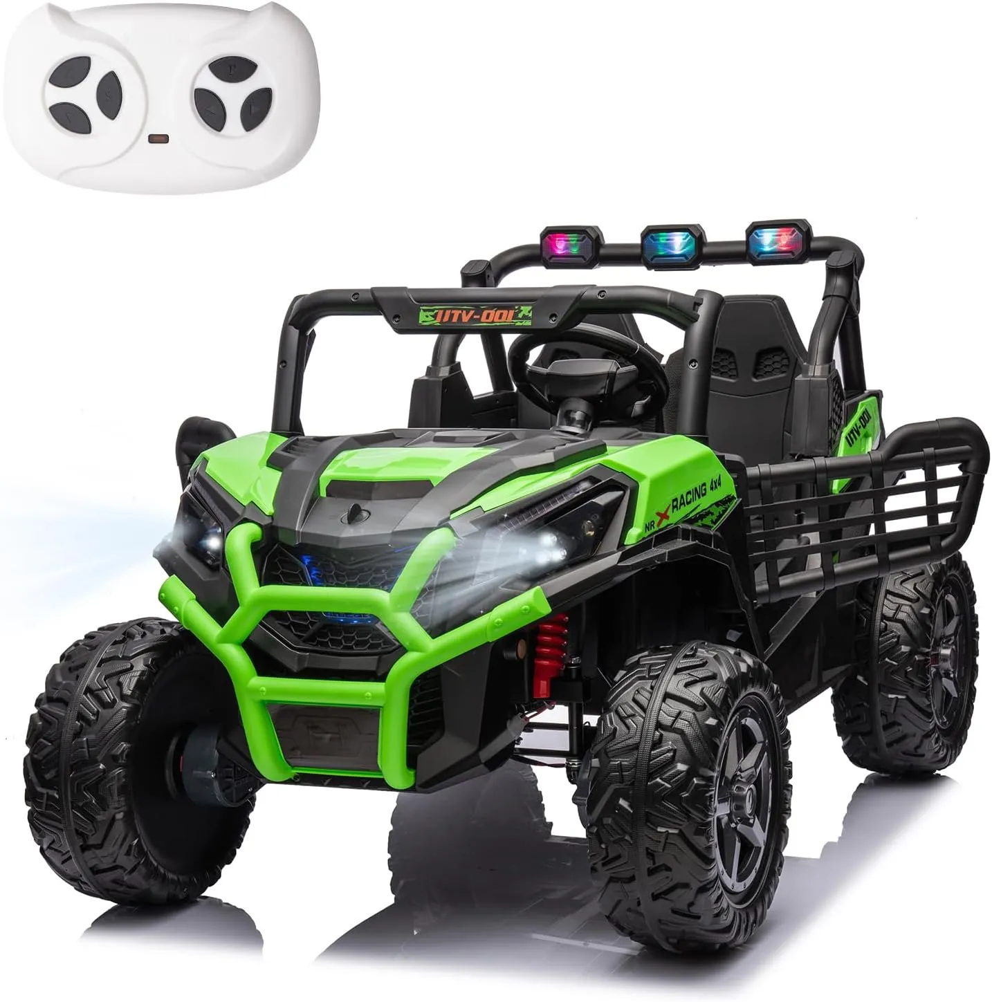 2 Seater Kids Ride On Car, 24V Battery Powered Kids Ride On UTV with Remote Control, 4x4 Side by Side Ride On Truck with EVA Tire, Kids Electric Vehicle with Bluetooth, Green, Large