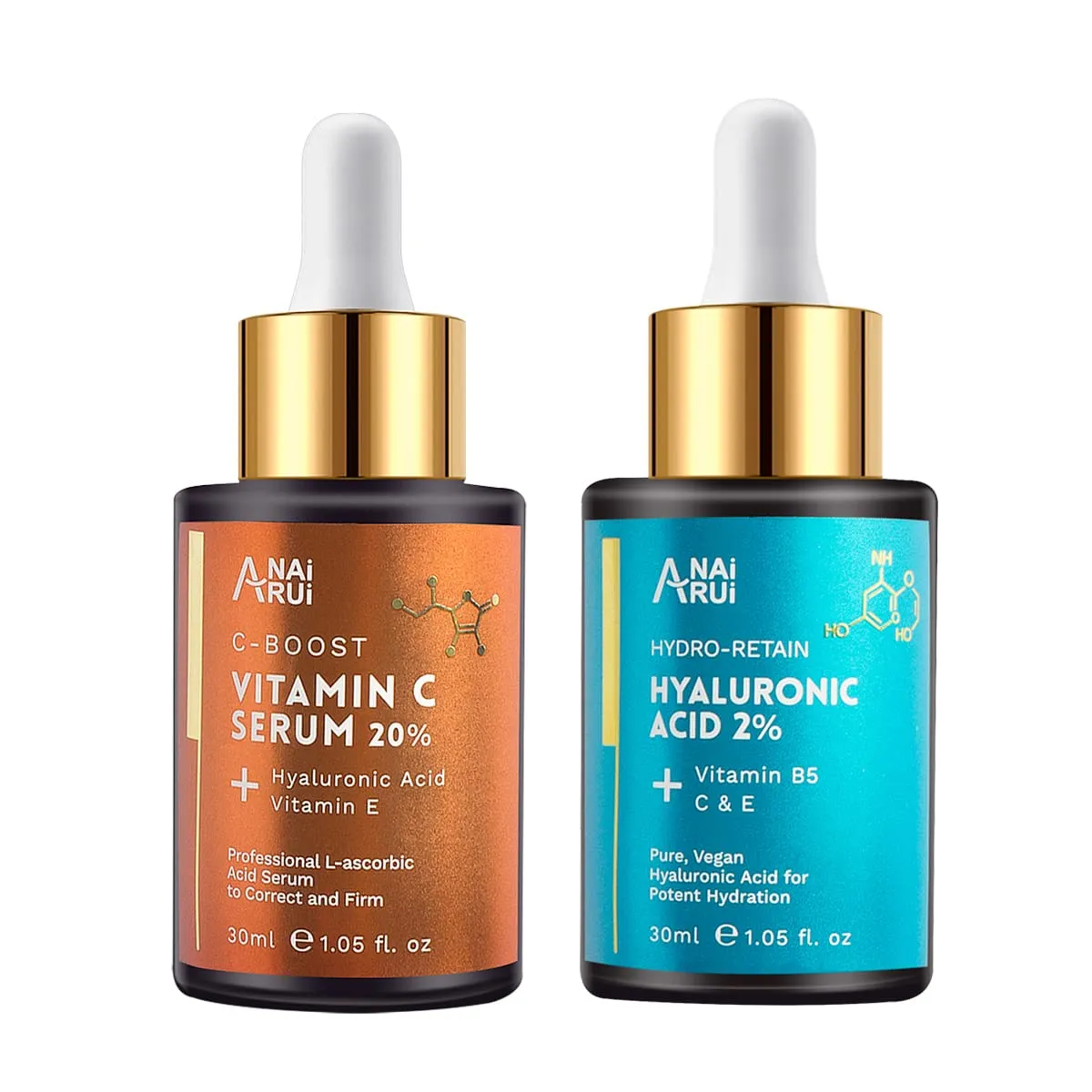 20% Vitamin C and Hyaluronic Acid Serum Set - Boost Collagen, Hydrate, and Plump Skin, Reduce Fine Lines and Wrinkles