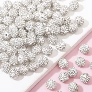 200Pcs Rhinestone Beads 10mm White Sparkle Round Shamballa Disco Ball Beads, Shiny Crystal Clay Pave Diamond Rhinestones Bead for Necklace Bracelet Earring Jewelry Making Supplies Party Decoration