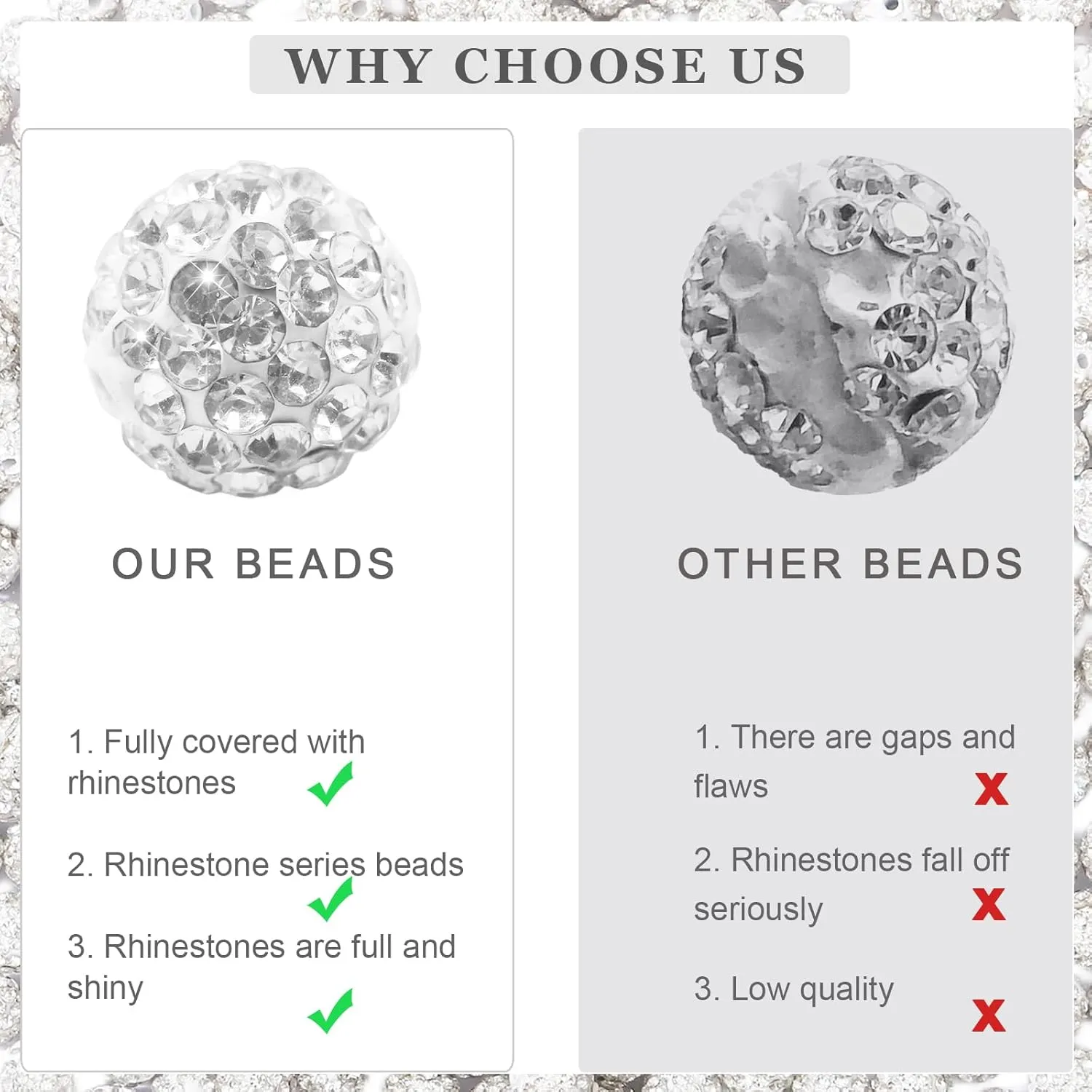 200Pcs Rhinestone Beads 10mm White Sparkle Round Shamballa Disco Ball Beads, Shiny Crystal Clay Pave Diamond Rhinestones Bead for Necklace Bracelet Earring Jewelry Making Supplies Party Decoration