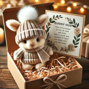 2025 Mini Bunny Hug Cute Easter Gift, Easter Plush Bunny with Knitted Hat and Pompom, Soft Pocket Emotional Support Rabbit with Gift Box & Card (Style B)