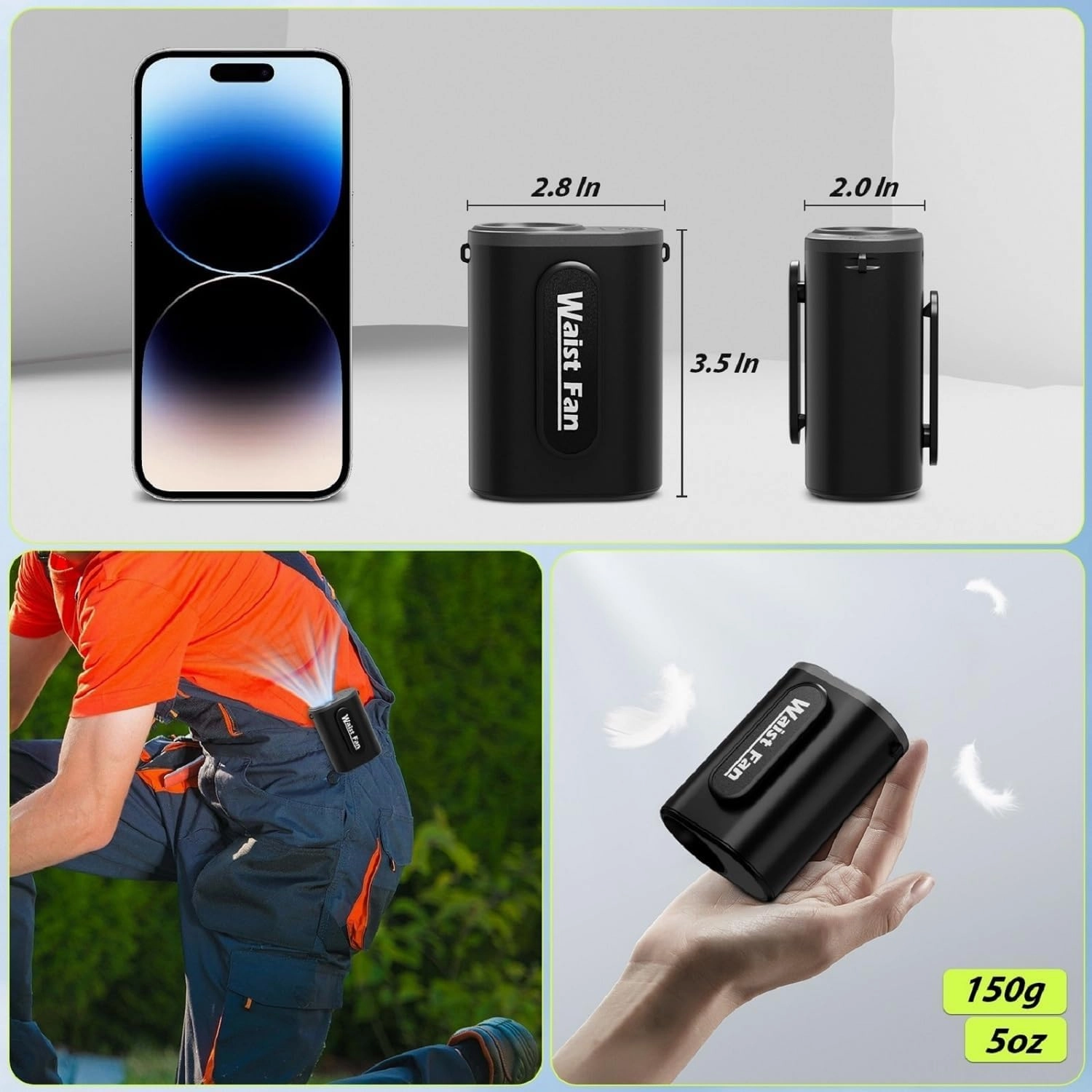 2025 AI Waist Fan Portable - Personal Belt Fan Clip on for Body Cooling, 17000RPM Strong Airflow, 4 Speed, Rechargeable Hanging Neck Fan Under Shirt for Outdoor, Camping, Travel, Father Day Gifts