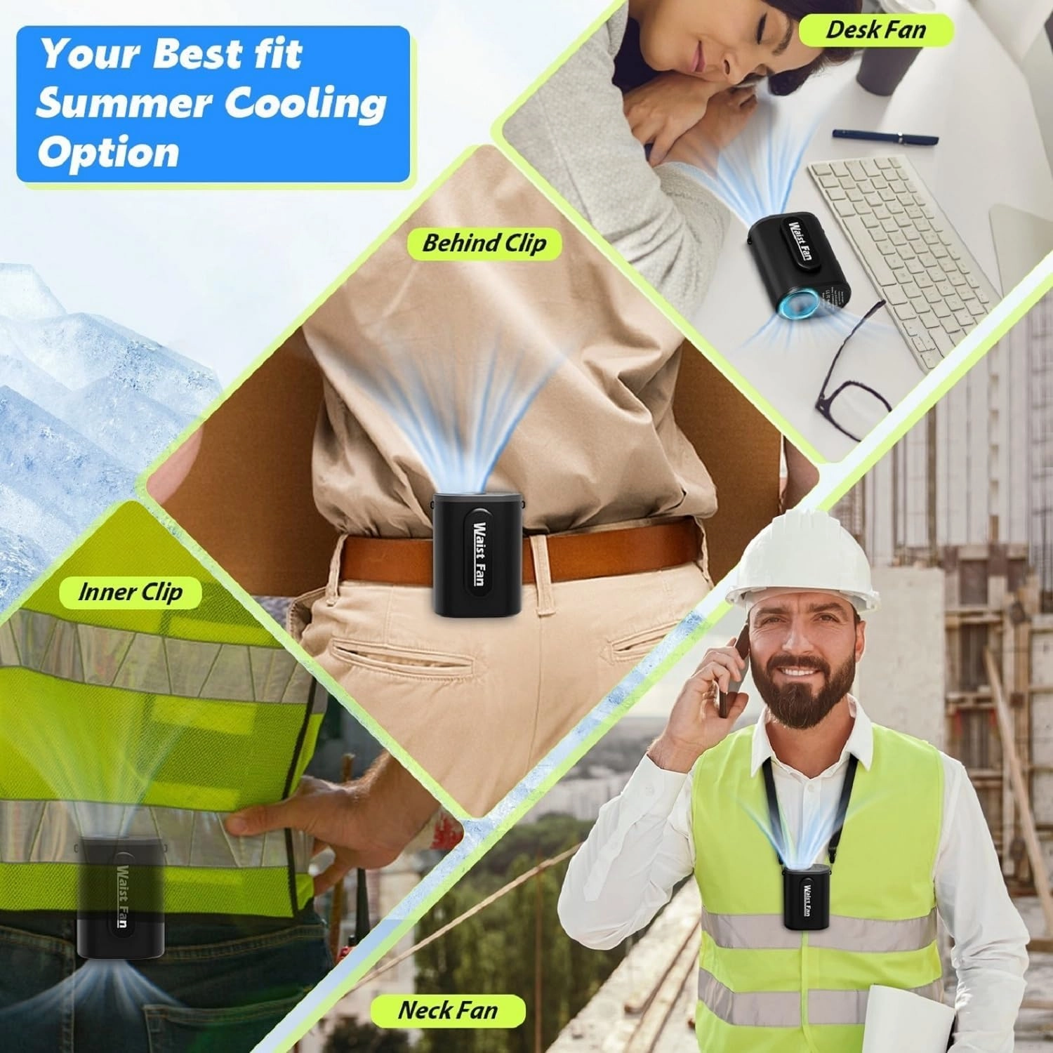 2025 AI Waist Fan Portable - Personal Belt Fan Clip on for Body Cooling, 17000RPM Strong Airflow, 4 Speed, Rechargeable Hanging Neck Fan Under Shirt for Outdoor, Camping, Travel, Father Day Gifts