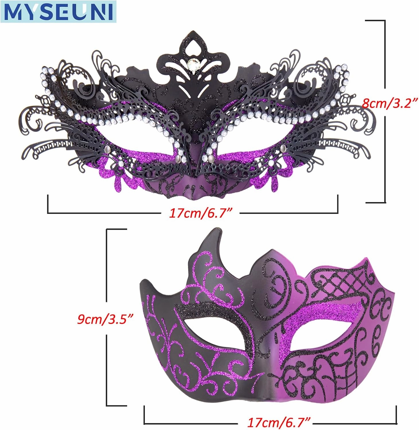 2025 Masquerade Masks for Couples, Shiny Rhinestone Metal Filigree Venetian Mask & Mens Venetian Mask for Mardi Gras