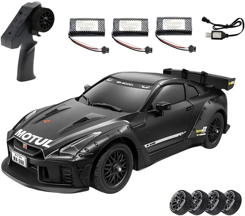 20KM/H High-Speed RC Drift Car, MN-268 1/16 Scale 2.4G Full-Proportional Control RWD RC Racing Car with Gyro & LED Light, Ideal Gift for Adults - RTR