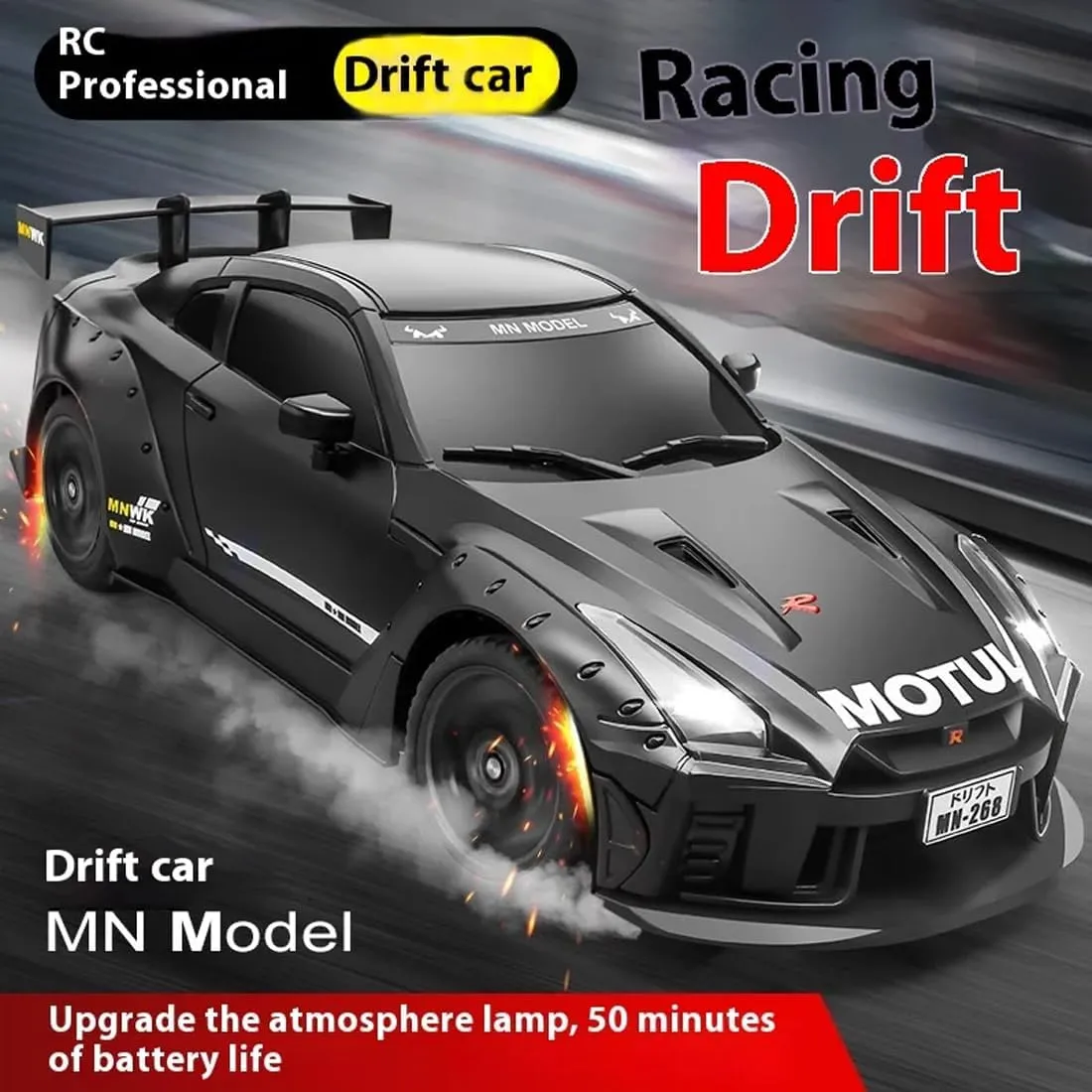 20KM/H High-Speed RC Drift Car, MN-268 1/16 Scale 2.4G Full-Proportional Control RWD RC Racing Car with Gyro & LED Light, Ideal Gift for Adults - RTR