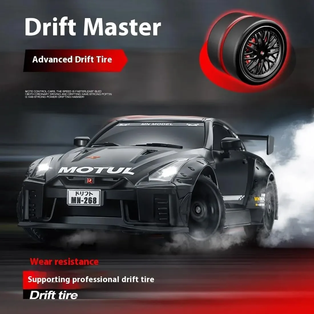 20KM/H High-Speed RC Drift Car, MN-268 1/16 Scale 2.4G Full-Proportional Control RWD RC Racing Car with Gyro & LED Light, Ideal Gift for Adults - RTR