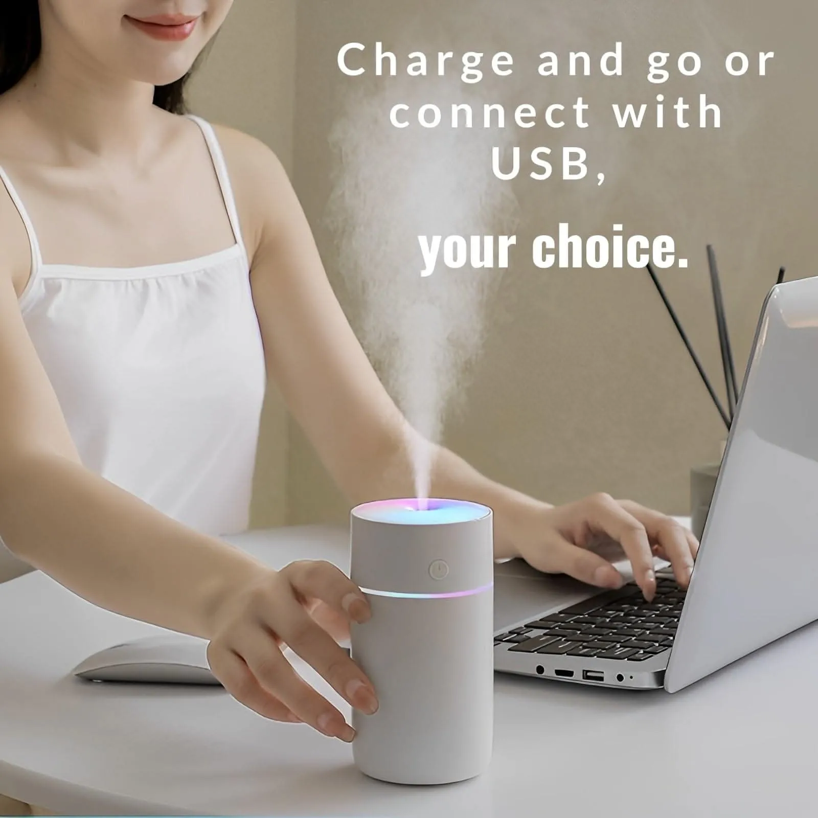 230ml Colorful Mini Air Humidifier - Ultrasonic Cool Mist & Cordless