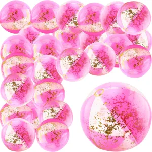 24 Pack 8 Inch Inflatable Pink Confetti Beach Balls Blow Up Pink Glitter Beach Balls Bulk for Hawaii Luau Party Favors Summer Beach Water Pool Party Toys