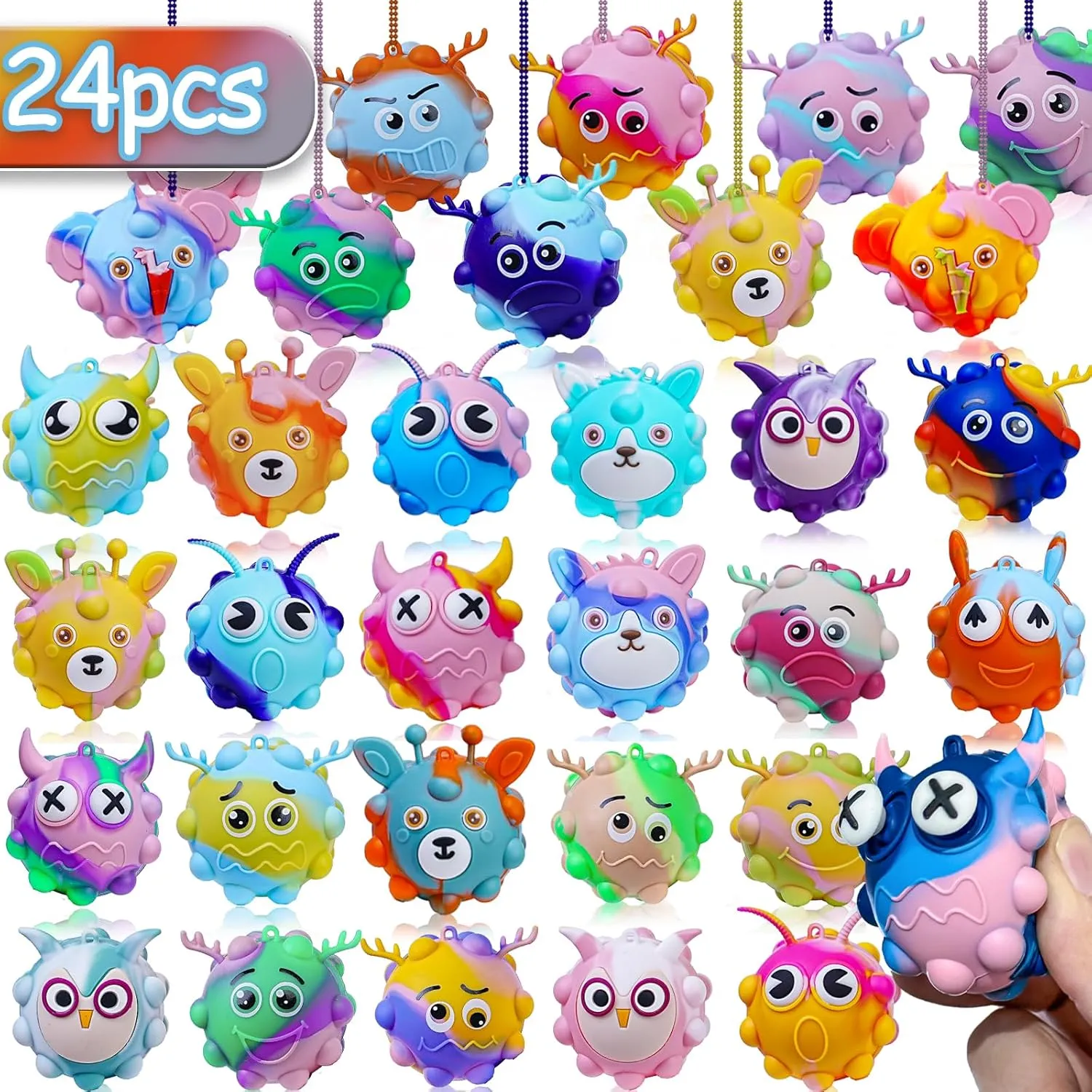 24 Pack Pop Fidget Toys Bulk 3D Stress Ball Toy, Party Favors for Birthday, Sensory Toys Bulk Squeeze Toys, Stress Relief, Easter Basket Stuffers, Classroom Prizes Stocking Stuffers for Adults Toddler