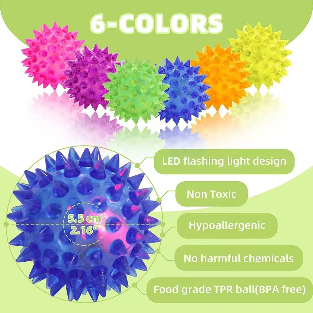 24 Pack Rubber Blinking Squishy Stress Relief Sensory Ball Toys LED Flashing Fidget Spiky Therapy Balls or Kids Teens Adults Stress Relief Party Favors