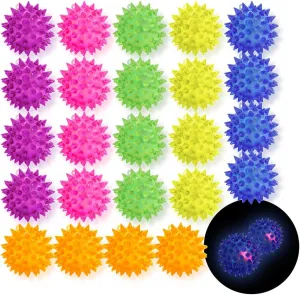 24 Pack Rubber Blinking Squishy Stress Relief Sensory Ball Toys LED Flashing Fidget Spiky Therapy Balls or Kids Teens Adults Stress Relief Party Favors