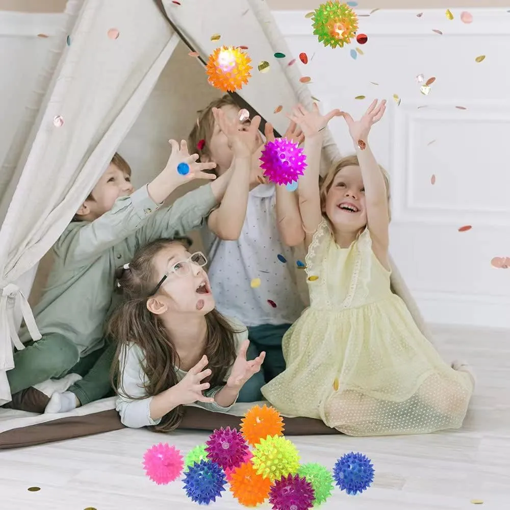 24 Pack Rubber Blinking Squishy Stress Relief Sensory Ball Toys LED Flashing Fidget Spiky Therapy Balls or Kids Teens Adults Stress Relief Party Favors