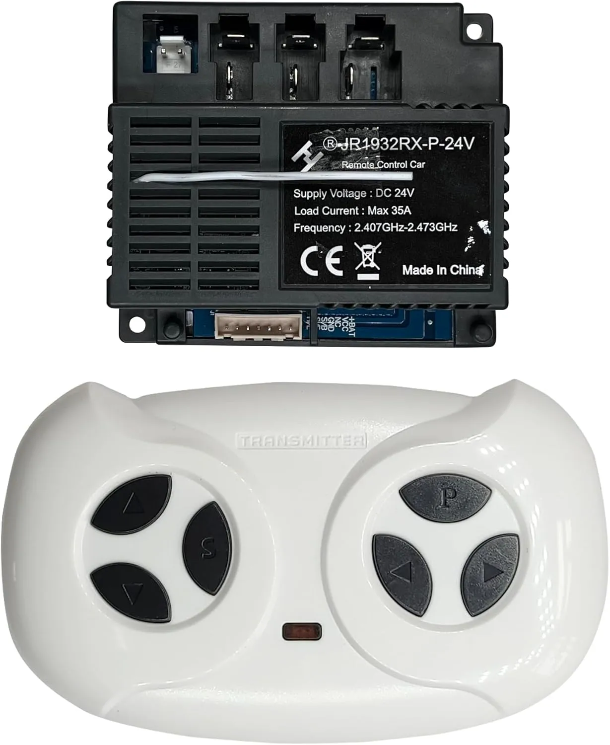 2.4G Bluetooth Remote Control and JR1932RX-P-24V Receiver Control Box Mother Board for Kids Ride On Car Powered Wheels Replacement Parts