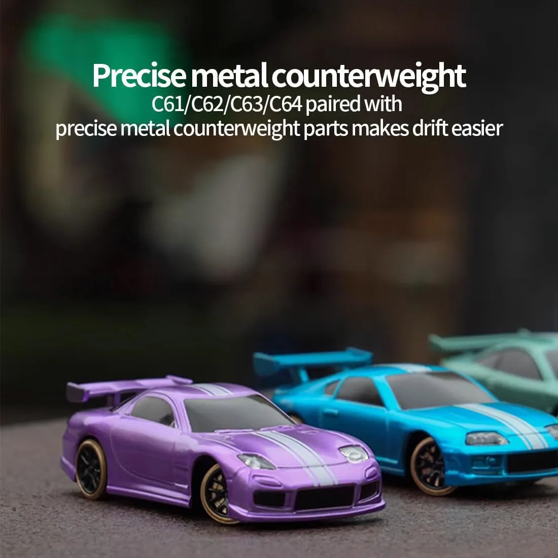 2.4G Turbo Racing Sport Car, 1/76 Scale 3CH Electric RWD RC Drift Car Mini RC Racing Remote Control High-Speed Car for Boys Adults (RTR Version)