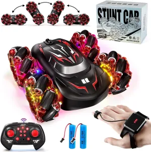 2.4GHz RC Stunt Car,4WD Double-Sided Gesture Sensing RC Cars,360°Flips Remote Control Car with Lights and Music for Boys Kids Birthday Gifts Age 6-12 Year Old (Red