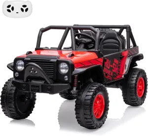 24V 2 Seater Kids Ride On Car Truck with Remote Control, Kids Electric Vehicle with 19" Extra Wide Seat, 2 Powerful Motors, Soft Brake, LED Light, Spring Suspension, Music(Red)
