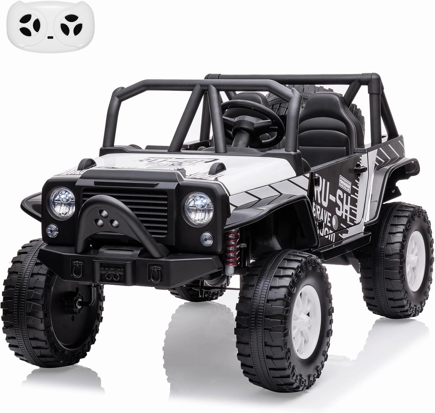 24V 2 Seater Kids Ride On Car Truck with Remote Control, Kids Electric Vehicle with 19" Extra Wide Seat, 2 Powerful Motors, Soft Brake, LED Light, Spring Suspension, Music(White)