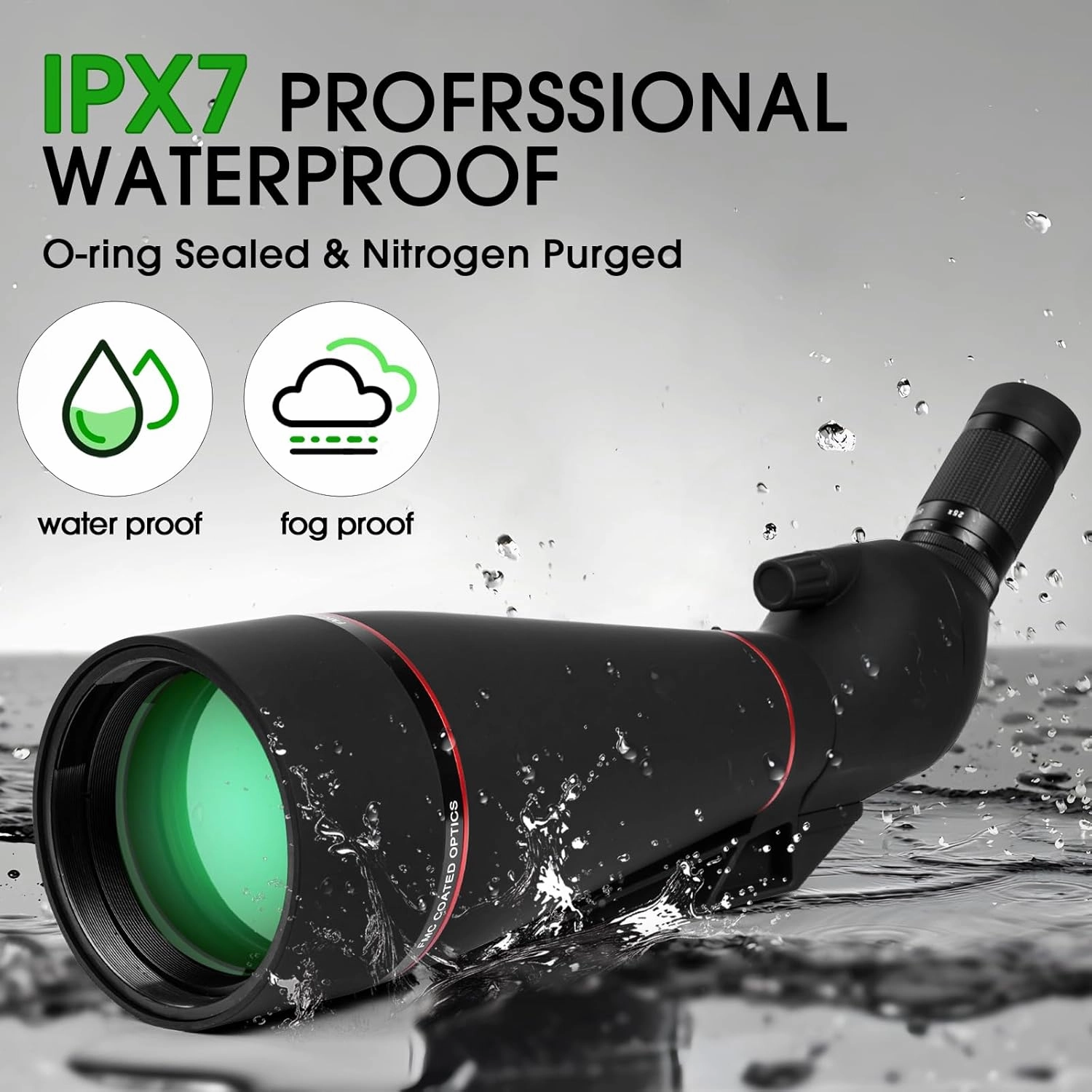 25-75x100 Spotting Scope for Target Shooting with Tripod Carrying Bag and Phone Adapter Spotter Scope for Bird Watching, Wildlife Viewing Black
