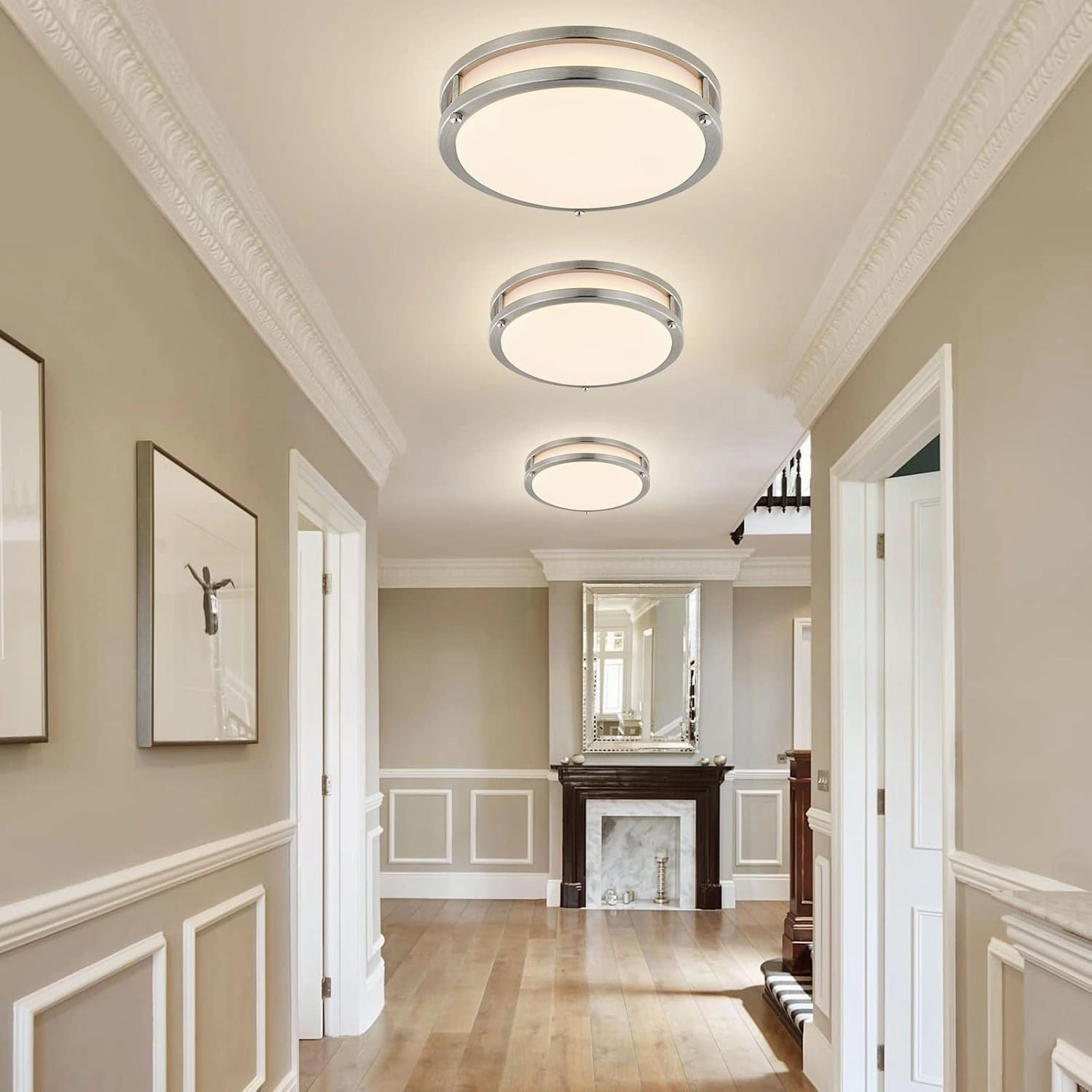2-Pack 10Inch Flush Mount LED Ceiling Light Fixtures, Ultra Bright 3200LM Dimmable 5CCT 2700K-6500K, Kitchen Bedroom Bathroom Stairwell, Nickel
