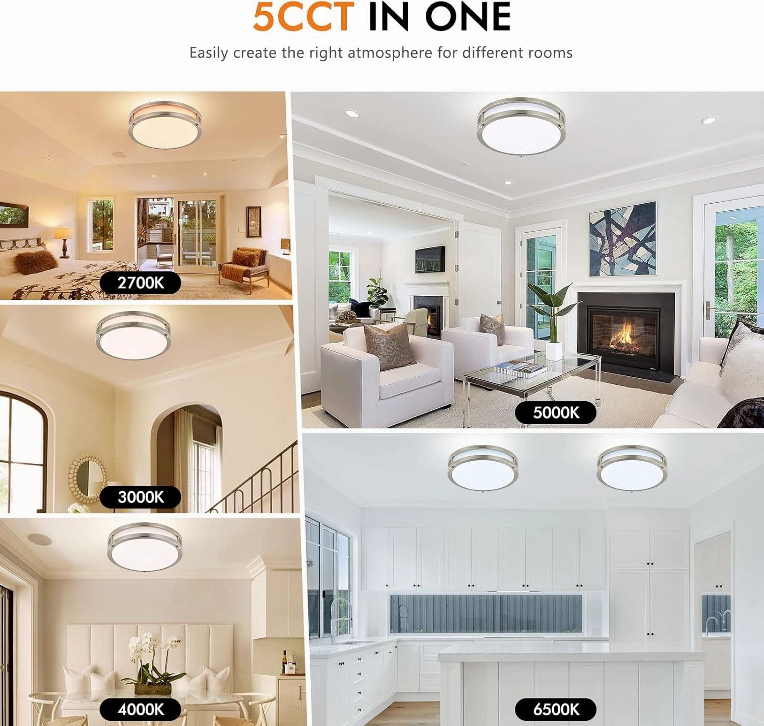 2-Pack 10Inch Flush Mount LED Ceiling Light Fixtures, Ultra Bright 3200LM Dimmable 5CCT 2700K-6500K, Kitchen Bedroom Bathroom Stairwell, Nickel