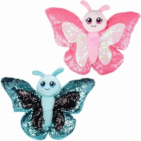 2 Pack - Sequinimals Sequin Pink   Blue Butterfly (Large 14" x 11") Soft Plush Stuffed Animal Reversible Sequins Hot Pink and Blue & Silver
