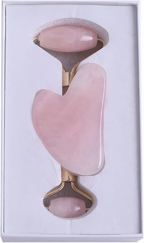 2 PC Gouache Roller And Gua Sha Set Natural Rose Quartz Facial Massager Guasha Board Face,type 5