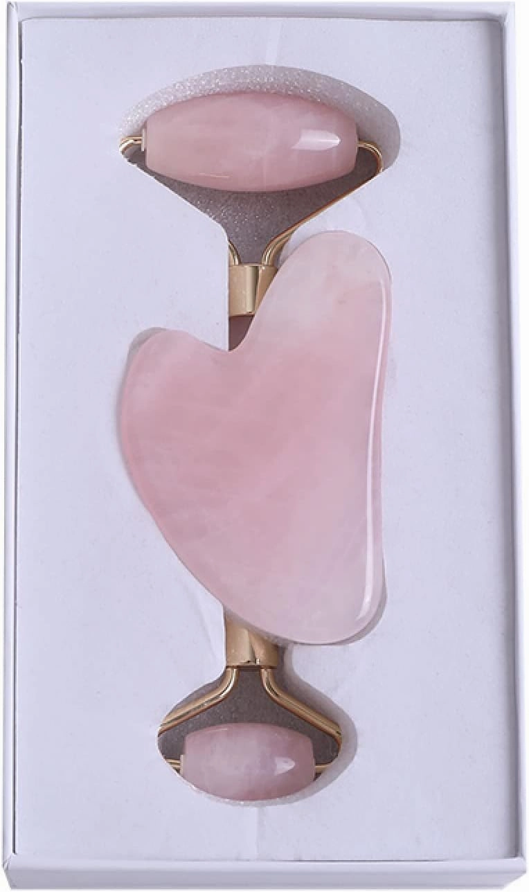 2 PC Gouache Roller And Gua Sha Set Natural Rose Quartz Facial Massager Guasha Board Face,type 5